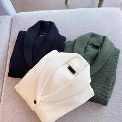 Threebooy Winter Men's Knitted Luxury Buttons Cardigan Sweatercoat Long Sleeve Casual Streetwear Suit Collar Solid Vintage Coat New