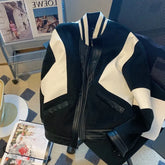 Threebooy American Retro Baseball Uniform Jacket Men's Spring and Autumn Loose Stand Collar Long Sleeve Contrast Color Couple Casual Coat