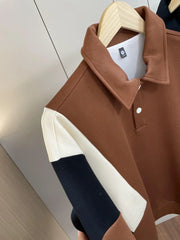 Threebooy Retro College Style Design Autumn Men Women Trendy Contrasting Color Splicing Lapel Long-sleeved Versatile POLO Shirt Sweatshirt