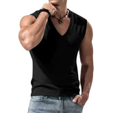 Threebooy Summer Men's Solid Color V-Neck Tank Tops Casual Breathable Sleeveless T-Shirt Men Fitness Sports Vest Male Outdoor Jogging Tops