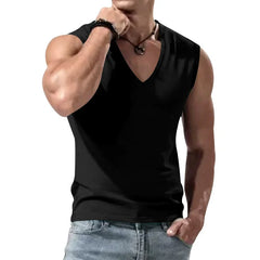 Threebooy Summer Men's Solid Color V-Neck Tank Tops Casual Breathable Sleeveless T-Shirt Men Fitness Sports Vest Male Outdoor Jogging Tops