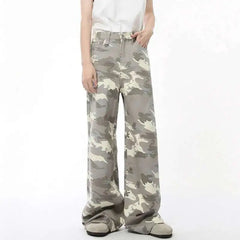 Threebooy High Street Men's Denim Pants Camouflage Casaul Straight Bottom Simple Wide Leg Loose Trousers Spring Stylish 2025