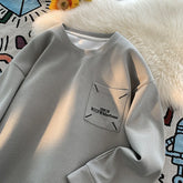 Threebooy Multicolour Solid Colour Pocket Embroidery Printed Sweatshirt College Style Round Neck Top Trendy Fashion Men's Clothing