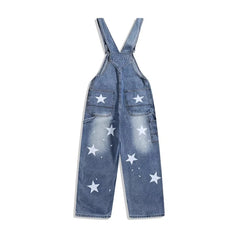 Threebooy American Retro Star Splashing Print Denim Overalls Korean Style Fashion High-end Solid Color Jumpsuits Aesthetic All-match Chic