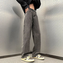 Threebooy 5 Colors Fashion Korean Baggy Pants Men Spring Autumn New Loose Straight Jeans Elastic Waist Wide Leg Casual Pants Men's Clothes