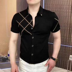 Threebooy High End Business Polo Shirt for Men Summer Short Sleeve Slim Fit Lapel Casual T-shirts Single Breasted Social Streetwear POLOS