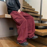 Threebooy Men's Patchwork Cargo Jeans Oversized Wide Leg Trousers Men Muti-pockets Hip Hop Streetwear 90s Vintage Fashion Tooling Pants