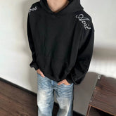 Threebooy Men's Embroidered Hooded Long-Sleeved Sweatshirt American Retro Fashion Trend High Street Loose Casual Breathable Niche Men Tops