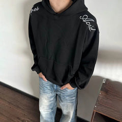 Threebooy Men's Embroidered Hooded Long-Sleeved Sweatshirt American Retro Fashion Trend High Street Loose Casual Breathable Niche Men Tops