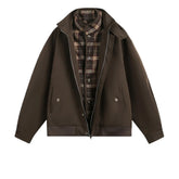 Threebooy Vintage Patchwork Plaid Jacket Men Streetwear Harajuku Fake Two Pieces Cargo Coats Oversized Autumn New Loose Casual Jacket Male