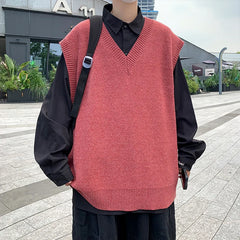 Threebooy Autumn Streetwear Mens Loose Sweater Vest Casual Thermal Oversized Winter Sweater Vest Men Sweater Vest for Daily Wear