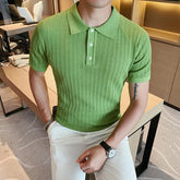 Threebooy British Style POLO Shirts Men Knitting Short Sleeve Shirts Solid Color Lapel Business Casual Top Summer Social Clothing 3XL