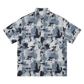 Threebooy Summer Thin Short Sleeve Shirt Men Streetwear Vintage Graffiti Print Shirt Oversized Harajuku Chinese Style Casual Blouse Unisex