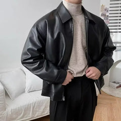 Threebooy Trendy Autumn New Men's Leather Jacket Lightweight Casual Sports Motorcycle Vest Fashionable Korean Style Fit Baseball Uniform