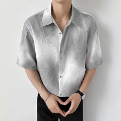 Threebooy Mens Slim Fit Short Sleeve Shirt man Gradient Color Trendy Summer Fashion Youth Style New Tech Fabric Casual Stylish Streetwear