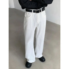 Threebooy American Wide-leg Straight Jeans Men Loose Casual Denim Trousers Neutral White Jeans Streetwear Pure Color Men Women Jeans Pants