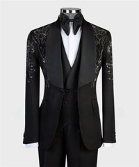 Threebooy Beaded Crystals Suits For Men 2 Pieces Sets Male Fashion Slim Fit Customized Groom Tuxedos One Button