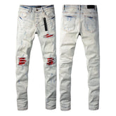 Threebooy Spring and Autumn New Trend Solid Color Straight Tube Ripped Stretch Jeans Men Casual Comfortable Breathable High-Quality Jeans
