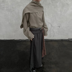 Threebooy Mens Shirt Chinese Style Ribbon Scarf Shirt Streetwear Fashion Personality Temperament Versatile Long-Sleeve Top Men'S Clothing