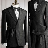 Threebooy Men's Suit 2 Pieces Blazer Pants Jacquard Fabric Single Breasted Sheer Lapel Business Slim Fit Formal Wedding Groom