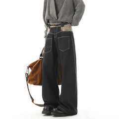 Threebooy Hip Hop Patchwork Straight Jeans Black High Street Pocket Pants Japanese Harajuku Fashion Casual Loose Mopping Wide-leg Jeans
