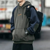 Threebooy American Style Chic Autumn Winter Men Hoodies Plus Fleece Thicken Hip Hop Loose All-match Cootrast Color Pockets Sweatshirts