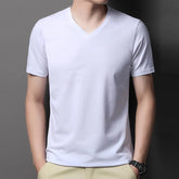 Threebooy Summer Men's 100% Cotton Short Sleeve V-Neck T-Shirts