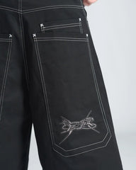 Threebooy Harajuku Embroidery Pattern Hip Hop Retro Black Gym Basketball Shorts Sweatpants Y2k Shorts Men Fashion Denim Shorts Streetwear