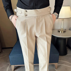 Threebooy Spring Summer Men's Casual Pants Suit Pant Slim Fit Work Elastic Waist Jogging Trousers Male Black Grey Plus Size 29-36