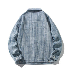 Threebooy Spring Men Lapel Denim Coat Jacquard patter Fashion Washed denim jacket Motorcycle Jeans Jacket Hommes loose Cotton Casual Coats