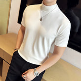 Threebooy New Style Men's Summer High Quality Short Sleeve T-shirts/Male Slim Fit Fashion Half Turtleneck Fashion T-shirts 4XL-M