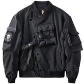 Threebooy Mens Fall Winter American Street Workwear Jackets New Zipper Pocket Solid Color Skull Embroidery Fashion Trend Jacket