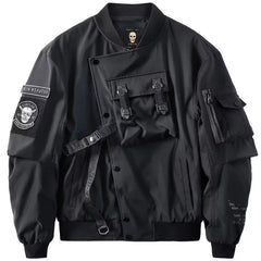 Threebooy Mens Fall Winter American Street Workwear Jackets New Zipper Pocket Solid Color Skull Embroidery Fashion Trend Jacket
