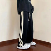 Threebooy Sports Pants for Men in Spring Summer New Striped Patchwork Loose Drawstring All-match Straight Pants Trend Casual Men Clothing