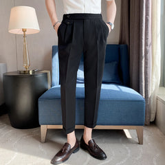 Threebooy Top Quality Naples Drape Suit Pants Men Dress Simple High Waist Business Formal Wear Straight Office Trousers Casual 29-36