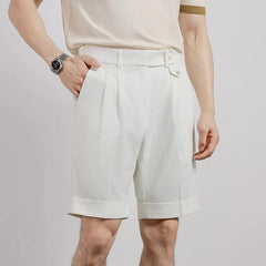 Threebooy New Men Summer Slim-fit British Style Suit Shorts Light Luxury Business Straight-leg Shorts Leisure Button-down Half-pants M-3XL