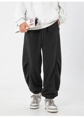 Threebooy Double Pleated Polar Fleece Casual Sweatpants Autumn Winter New Warm and Drapey Loose Leggings Long Pants