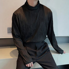 Threebooy Mens T-Shirt Textured Casual T-Shirt Autumn Light Korean Fashion All-Match Youth Bottoming Long Sleeve Top Men'S Clothing