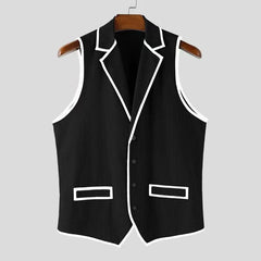 Threebooy Summer New Men's Corduroy Sleeveless Shirt Contrasting Color Edging Lapel Clothing Retro Muscles Top Fashion Sexy Men Loose Vest