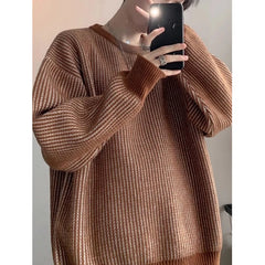 Threebooy New Japanese Trendy Men Sweater High Street Patchwork Knitted O Neck Long Sleeve Pullover Casual Loose Premium Quality Knitwear