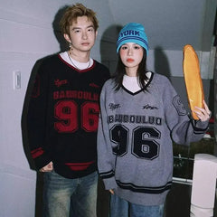 Threebooy Korean Oversized Sweater Womens Alphanumeric Knitted Pullover Sweater Y2k Autumn and Winter Design Lazy Couple College Style Top