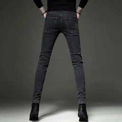 Threebooy Spring Summer Jeans Men's Korean Slim Feet Trousers Stretch Casual Striped Trousers