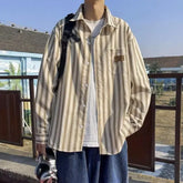 Threebooy Striped Shirt Men's Long-sleeved Retro Handsome Loose Casual Versatile Trendy Jacket