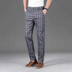 Threebooy Trendy Casual Men's Pants Four Seasons Straight Leg Plaid Korean Style Slim Fit Smooths Your Silhouette Japanese Spring Autumn