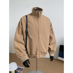 Threebooy Mens Jacket Solid Color Stand Collar Classic Caot man Zip trim Casual Outdoor Bomber jeacket Streetwear Urban Fashion