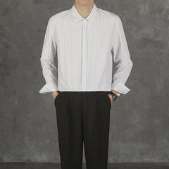 Threebooy New Naples Business Men Shirts Light Luxury Textured Lapel Striped Long Sleeve Cardigan Leisure Premium Commuter Blouse S-4XL