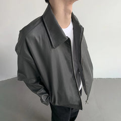 Threebooy Mens Leather Jacket Pockets Casual Motorcycle Leather Jacket Autumn New Item Korean Style Trendy Top Men's Clothing Unisex