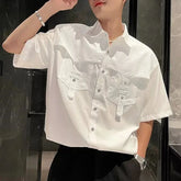 Threebooy Mens Patchwork Design Shirts Daily Streetwear Personality Versatile Casual Trendy Short-Sleeve Tops New Men'S Clothing