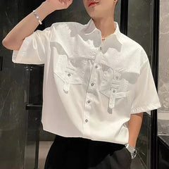 Threebooy Mens Patchwork Design Shirts Daily Streetwear Personality Versatile Casual Trendy Short-Sleeve Tops New Men'S Clothing