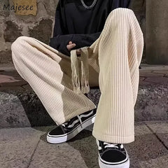 Plus Velvet Pants Men Corduroy American Hip Hop Streetwear Baggy Straight Teens Harajuku Trousers All-match Warm Winter Newly